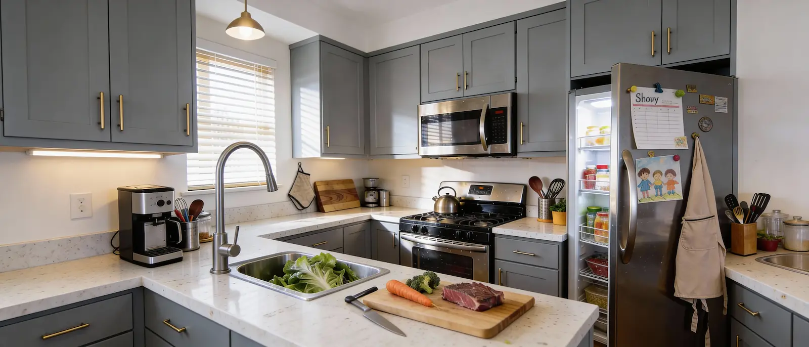 Modern kitchen kitchen with everyday cooking scene